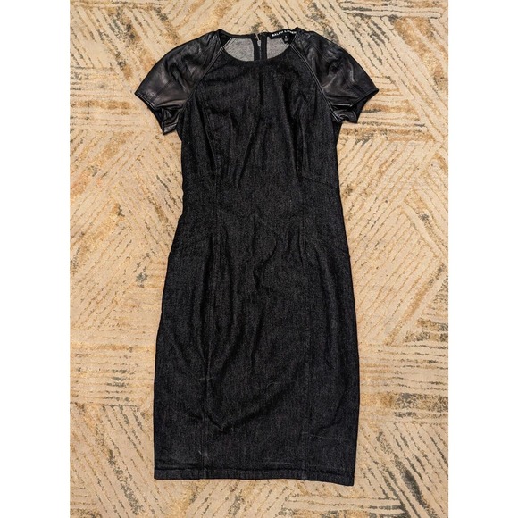 Ralph Lauren Black Label Denim Lamb Leather Trim Cocktail Sheath Dress Size 2/4 - Picture 2 of 8